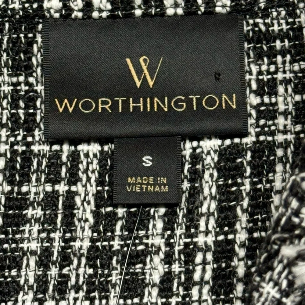 Worthington Tweed Blazer Jacket Womens Size Small NWT Ruffled Black White Career